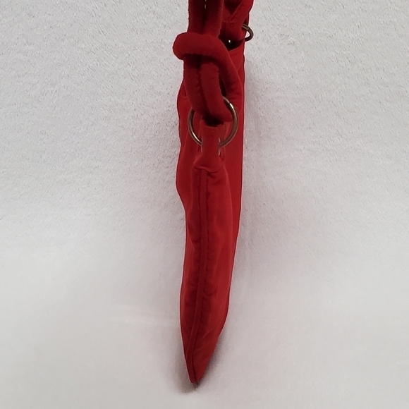 Vintage Escada Red Velvet Bronze Logo Sweetheart Knotted Strap Handbag - Picture 5 of 13